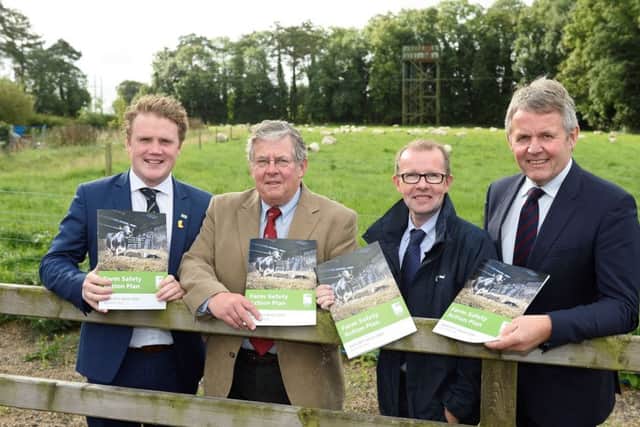 Left to right are YFCU president James Speers, agricultural journalist Richard Wright, Keith Morrison, chairman of the Farm Safety Partnership and UFU president Barclay Bell at the launch of the Farm Safety Partnership Action Plan 2017-2020. Pictures: Michael Cooper