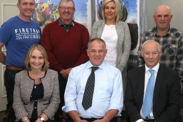 Pictured at the launch of the Northern Ireland Potato Festival are Mark McCurdy, Dessie Hamilton, Mary McKillop and James Kyle, and (front row), special guests Dr Peter FitzGerald and his wife Nuailin, with Adrian Jamison (centre).PICTURE KEVIN MCAULEY/MCAULEY MULTIMEDIA
