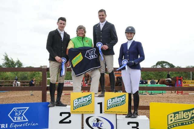 TRI/Baileys summer Tour 1.35m Grand Prix League winners, Peter Smyth,Conor McEneaney and Patricia Stewart Greer