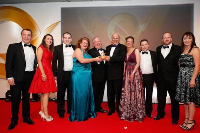 Irene Collins, managing director of EIQA, is pictured with the team from Manor Farm who won the overall National Award for Best Hygiene and Food Safety at the National Q Mark Awards at the Clayton Hotel in Dublin 4. Picture: Conor McCabe Photography