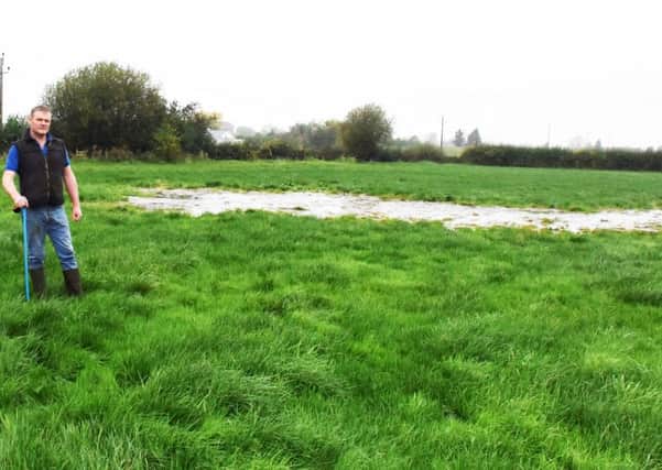 Donaghcloney farmer Kyle Savage in the field which has been covered in sewage