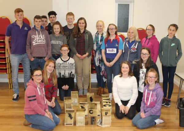 Coleraine YFC members with their bird boxes that they made during the Grassroots Challenge