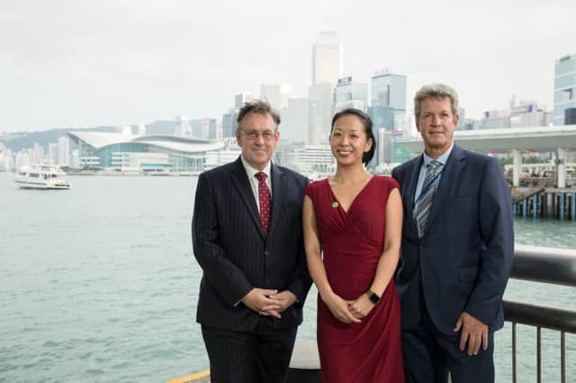 Invest Northern Ireland has announced that it has opened a new office in Hong Kong in a drive to increase exports to Hong Kong and the Southern China region. Invest NI Chairman Mark Ennis (right) is pictured in Hong Kong with Andrew Heyn, British Consul General, and Jennifer Liu, Invest NI.